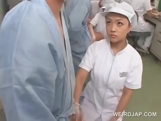 Nasty Asian Nurse Rubbing Her Patients Starved member